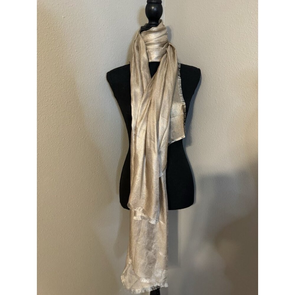 NORDSTROM Sheer Silk Blend Wrap Scarf  Gold Fringe Hem 80” X 28” $79 - Picture 5 of 9